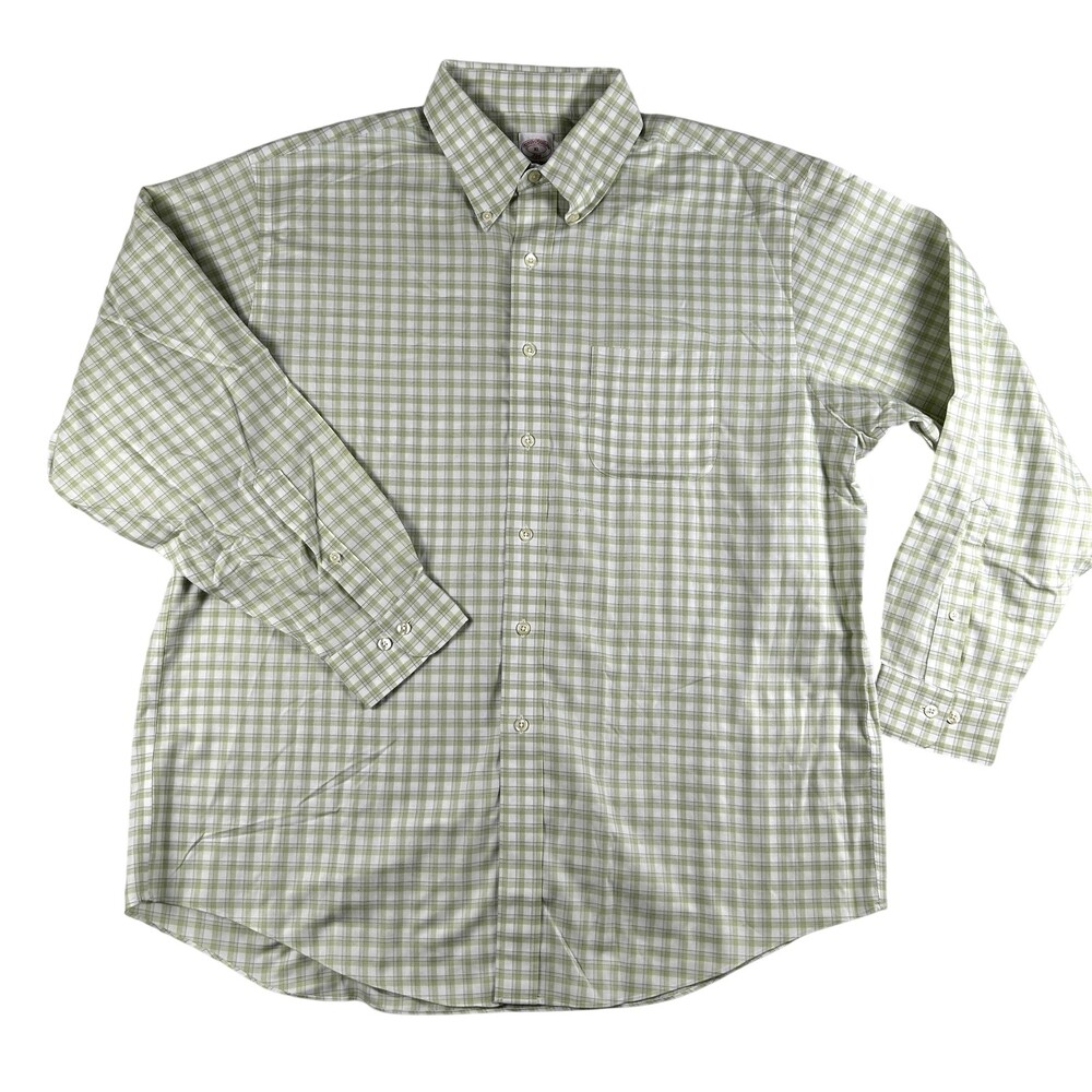 Brooks Brothers Shirt Mens XL Green White Plaid 346 Non Iron Button Down LS
